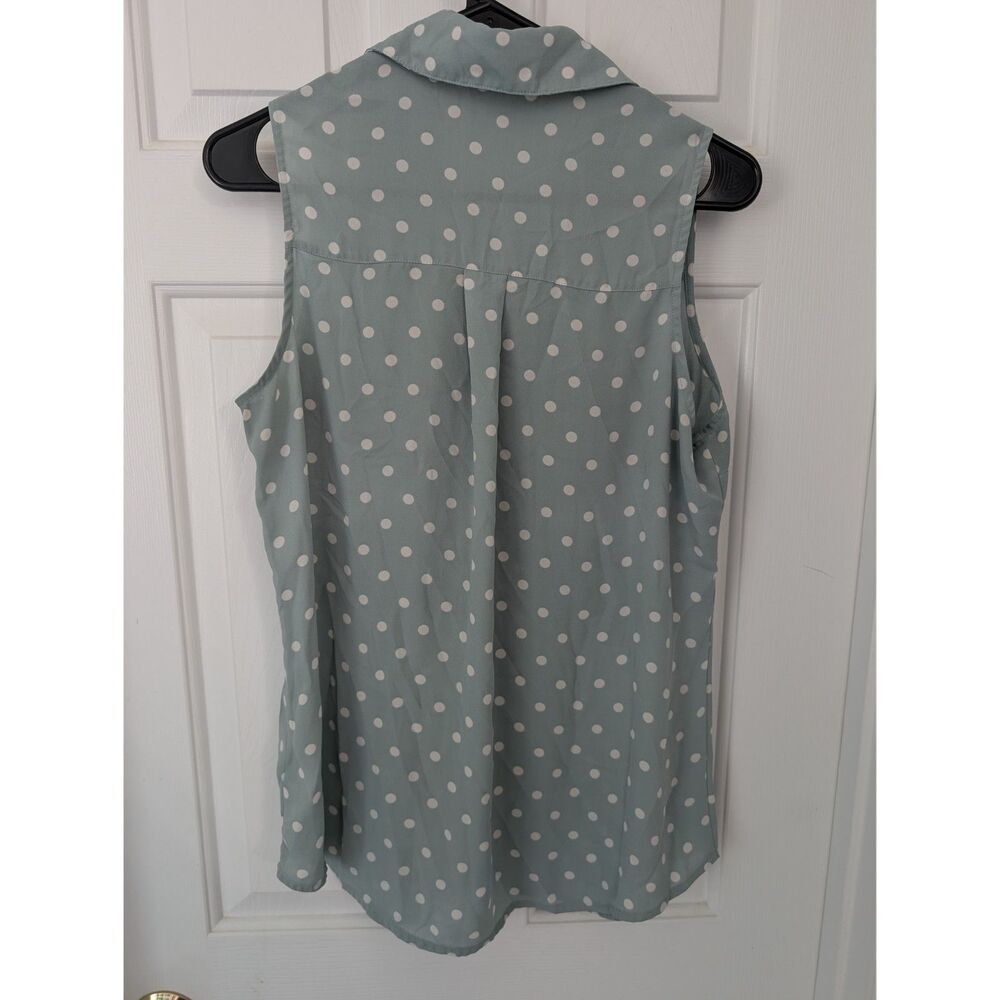Express Women's The Portofino Sleeveless Shirt Light Teal Polka Dot - Size M